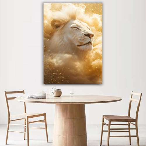Tableau lion pour mur vide décoration moderne bureau jaune 40x60 - 4