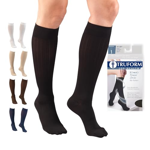 Image of Truform Compression Socks, 15-20 mmHg, Knit Women's Dress Socks, Knee High Over Calf Length