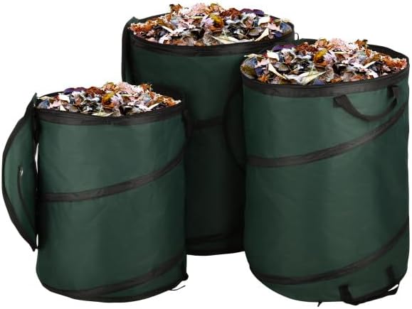 Collapsible Trash Can Camping Essentials 3-Pack - 46-Gal, 32-Gal and 23.1-Gal Outdoor Portable Pop Up Trash Cans for Parties, Laundry Hamper or Collapsible Yard Waste Bag/Leaf Bin by Wakeman Outdoors