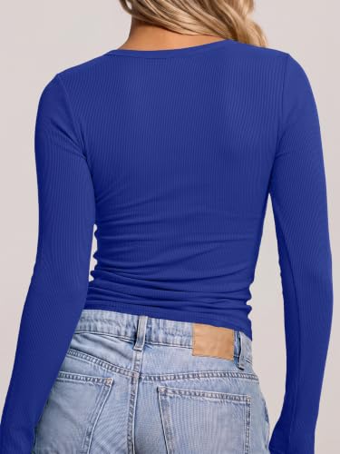 Image of ANRABESS Long Sleeve Shirts for Women Fall V Neck Slim Fit Tops Basic Tee