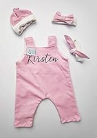 Personalised Custom. Natural baby clothes, romper, hat, headband. Pink. 100% Cotton. Baby outfit. Monogram