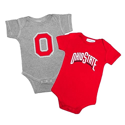 Image of Two Feet Ahead Ohio State Buckeyes Fan 2 Pack Baby Bodysuit Creeper Newborn Infants Officially Licensed (Ohio State Buckeyes Fan, 0-3 Months)
