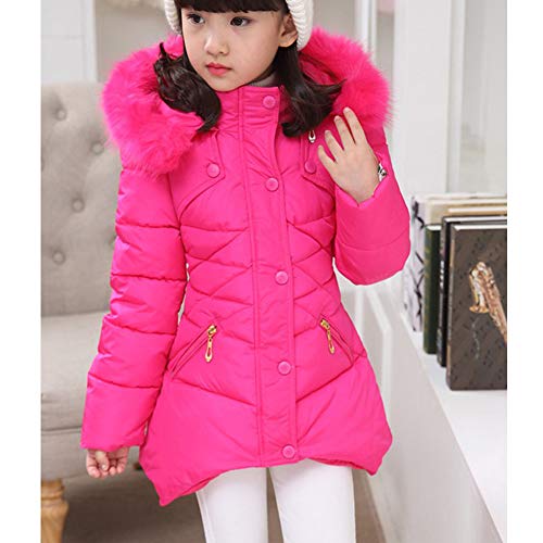 Kids Girls Cotton-Padded Jacket，Winter Parka Warm Coat, Warm Snowsuit Hooded Winter Outwear With Soft Fur Hoodies (Rose, 7T (Height:49.6"-53.1")) #TOP2