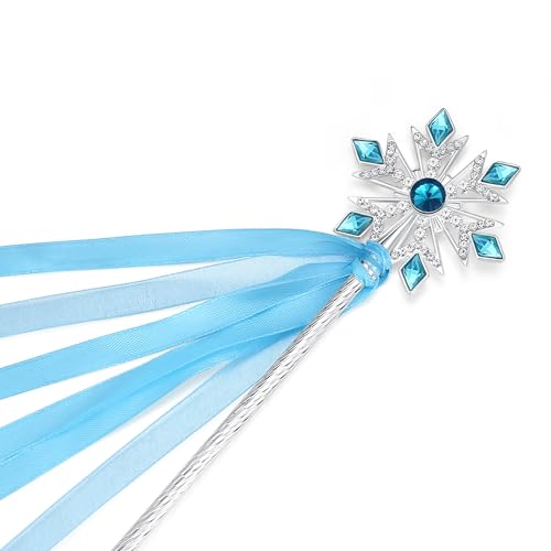 Lovelyshop Blue Cystal Metal Snowlake Wand with Ribbon for Little Girls in Halloween, Costume Play