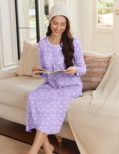 Ekouaer Women Nightgowns Long Sleeve Sleepshirt House Dresses with Pockets $9.99 + 60% Off Code QMB6VRXC - image 4