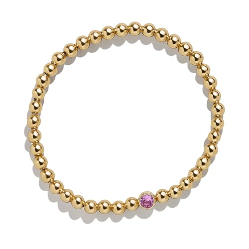 18K Gold Birthstone Pisa Stretch Bracelet with Cubic Zirconia Stones for Women, Gold Plated Sterling Silver