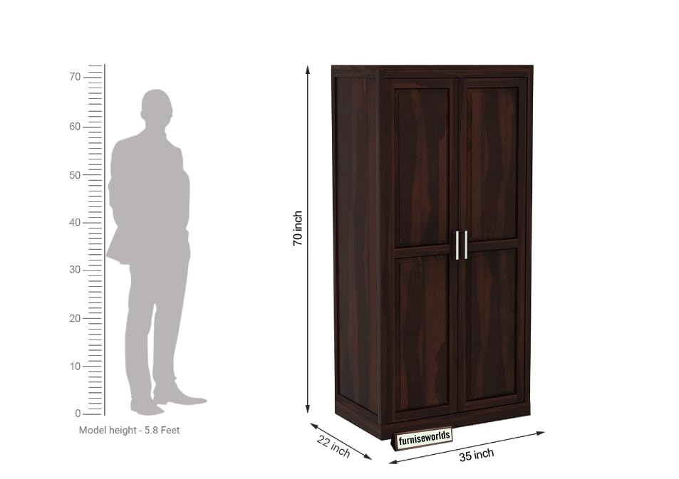 Image of Sheesham Wood Wardrobe with 2 Door and 6 Shelves Storage for Bedroom Wooden Almirah for Clothes for Living Room Bedroom Home, Solid Wood Furniture (Walnut Finish)