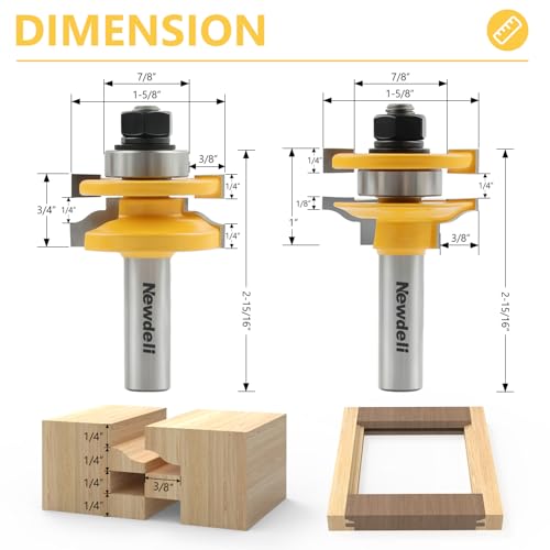 Image of Newdeli 3Pcs Raised Panel Router Bits 1 /2 inch Shank Cabinet Door Router Bit Set (Tenon Cutter Diameter: 1-5 /8 inch) Ogee Rail and Stile Router Bits Tongue and Groove Router Bit Set Woodworking Tools