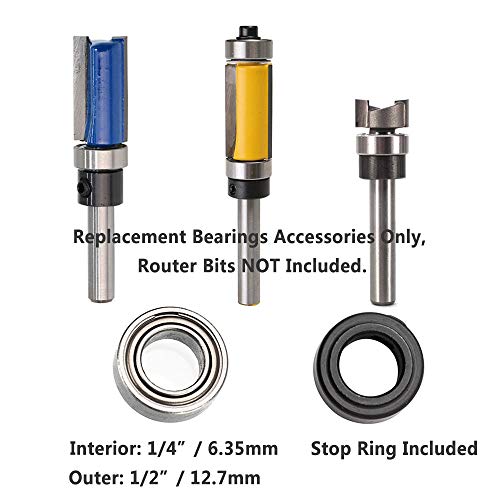 Yakamoz 5-Set Router Bit Bearings Replacement Kit Bottom Mounted Ball Bearing Guide Fits 1/4 Inch Shank Router Bits | Inner Dia. 1/4” & Outer Dia. 1/2”, Fixed Collar Included #2