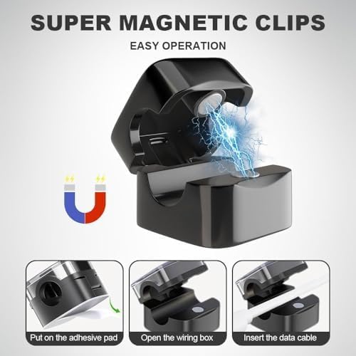 2026 Pack of 6 Cable Holder Cable Clips - Magnetic Self-Adhesive Cable Organiser with One-Handed Operation, Cable Management for USB Cable, Charging Cable, Power Cord and Audio Cable (White)