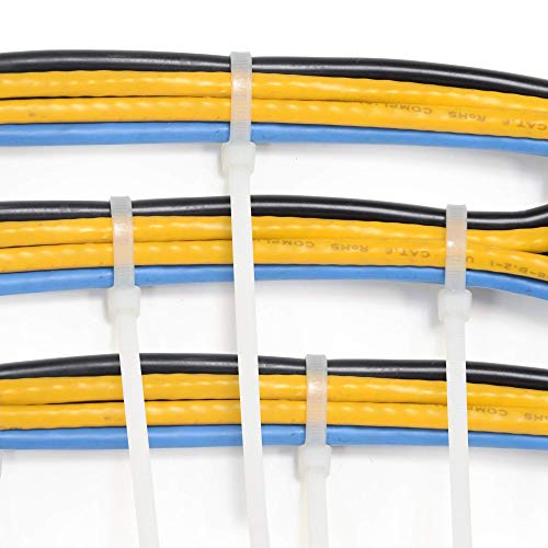 Zip Cable Ties, 5.5 Inch Long, White, 18 Pound, (1000 Pcs.) Strong Nylon Plastic, Heavy Duty Industrial Grade, Self-Locking, Uv Resistant, Organize, Bundle, Secure, Home, Office, Models, Crafts #TOP3