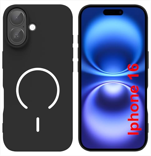Image of SBMS Silicone Back Cover Case for iPhone 16 | Soft Micro-Fibre Lining Inside | Magsafe Print On Back Side Camera Protection Bump | Shockproof Back Cover Case iPhone 16 (Black)