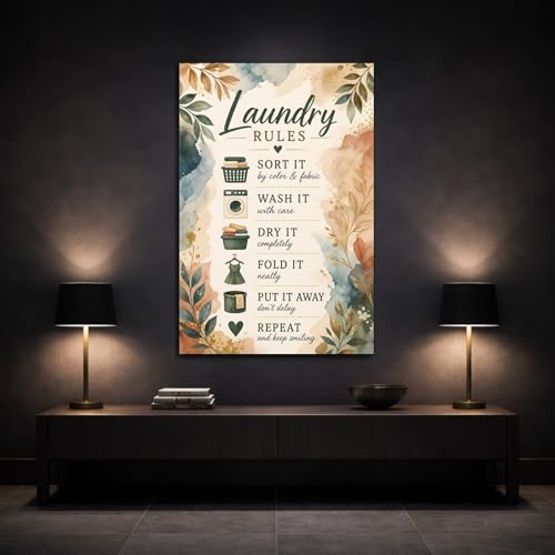 Toile impression Laundry Rules style aquarelle sur châssis premium de 3 cm - 3