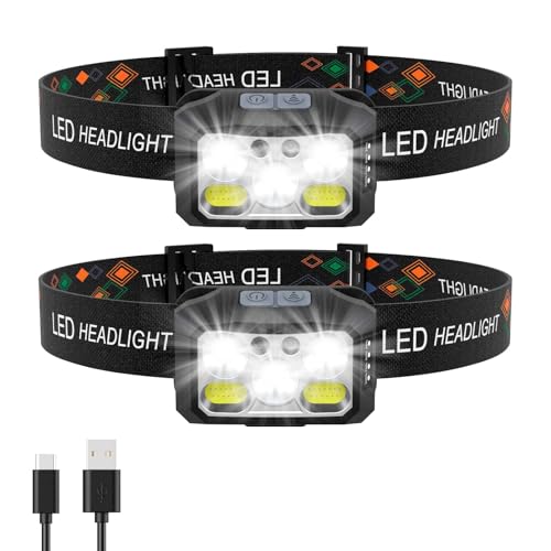 CIRULLI Juego de 2 Linternas Frontales LED,Linterna cabeza con 6 Modos de Iluminación,Impermeables,ángulo ajustable, luz Linterna Frontal para Correr, Senderismo, Acampada,Ciclismo