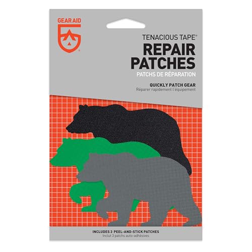 Image of GEAR AID Tenacious Tape Repair Patches - Peel-and-Stick Nylon Gear Patches for Jackets, Tents, Sleeping Bags, Backpacks, and Outdoor Gear - Fix Rips, Tears, and Holes, 3 Patches, Bear