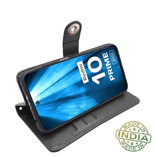 Image of Pikkme Mi Redmi 10 Prime Flip Cover Leather Finish Wallet Back Case for Mi Redmi 10 Prime (Black)