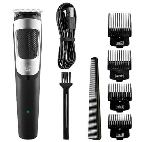 Barber - Cortadora profesional para cabello de hombre, estilo vintage, recortadora eléctrica inalámbrica, hoja de acero inoxidable, con 4 peines guía, uso doméstico y salón, USB recargable