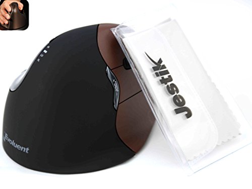Evoluent - Ergonomical Wireless VerticalMouse & Jestik Microfiber Cloth - Right Handed - Small Size - Brown & Black