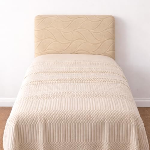 Image of HOMETHREADS Stretchable Velvet Headboard Cover | Soft, Dust-Proof & Wrinkle-Resistant Bed Back Protector | Fits Leather, Wooden & Fabric Bedsides | for 3ft to 3.5ft Beds (Cream, 90x65Cm)