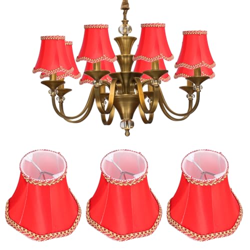 Abat-Jour Cloche, Lot de 3 Abat-Jours Festonnés E14 avec Bordure en Pétale Tissu de Soie Tressé Abat-Jour Araignée pour Lampes Murales Bougies Lustres, Rouge