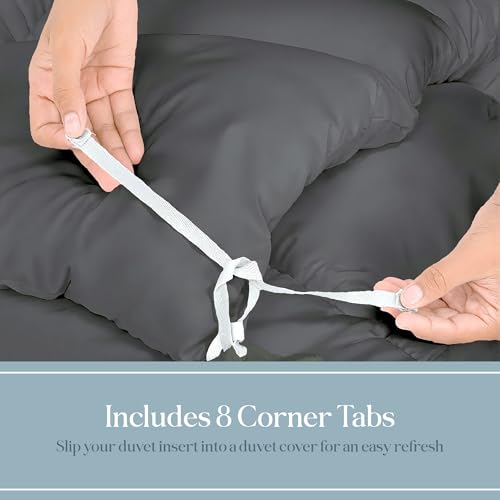 Image of ROYALE LINENS Comforter - Queen Size Duvet Insert - All Season Soft Quilted Comforters with 8 Corner Tabs - Down Alternative Bedding Comforter - Box Stitched Duvet Insert (Charcoal, Queen 88 inchx88 inch)