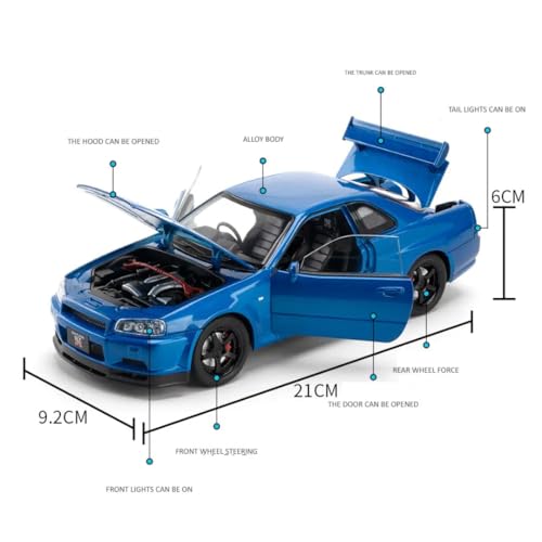 Image of PLUSPOINT Diecast Metal Skyline GTR-R34 P.Walker Edition Brian Car 1:24 Scale Simulation Model Alloy Metal Pull Back Toy car for Kids with Openable Doors & Light, Music Toy Vehicle for Kids, Adults