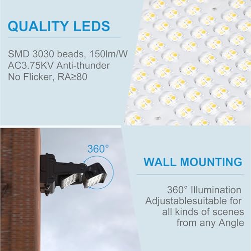 Image of Lightdot 250W LED Wall Pack Lights, 360 Adjustable Panel with Dusk to Dawn Photocell, 37500Lm 5000K Daylight, IP65 Waterproof & Advanced Heat Dissipation Outdoor Security Lighting(Height:20~35ft)