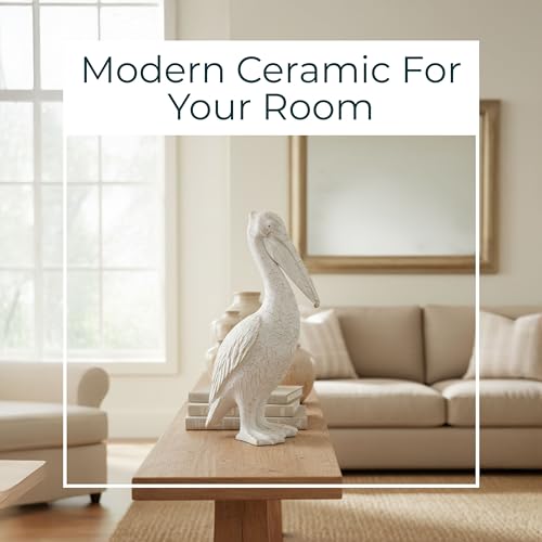 Figura Decorativa Pelícano Cerámica Blanca 14 in miniatura 3