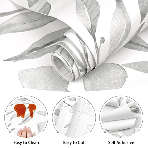 Wenmer Gray Leaf Wallpaper Floral Wallpaper Peel And Stick Wallpaper 17.7" X 118" Self Adhesive Watercolor Leaves Peel And Stick Wallpaper Removable Floral Contact Paper For Cabinets Wall Decor #TOP3