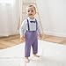 FIOMVA Toddler Boy Gentleman Outfits Button Down Shirt with Suspender Pant Wedding Formal Church Suit Birthday Christening Baptism Dress Clothes(Purple, 18-24 Months)