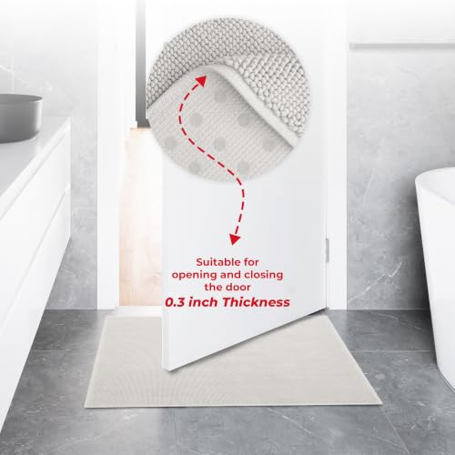 Image of American Soft Linen Bath Rug, 20 in 34 in 100% Cotton Bath Mats Rugs for Bathroom, Slip Reducer Washable Shaggy Form Area Rugs, Silver Grey Bath Rug