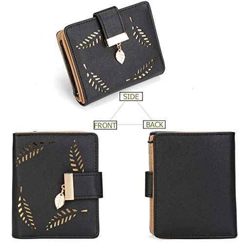 Women's Rose Gold Vegan Leather Leaf Bi-fold Card Coin Holder Small Wallet2