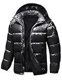 Uikue Men's Winter Puffer Jacket Quilted Thicken Down Coat Insulated and Water Repellent Jacket with Hood(Black,XL)