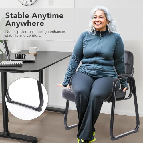 Image of CLATINA Big & Tall Waiting Room Guest Chair Comfortable Reception Chairs with Bonded Leather Padded Arm Rest and Sled Base for Office Reception Lobby and Conference Desk, Black(6 Pack)