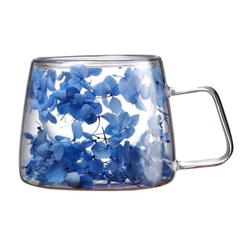 Tasse Double Paroi aux Fleurs Séchées, 200ml Double Paroi Verre à Café en Verre Transparent, Verres à Double Paroi, Tasses en Verre pour Thé,Café,Lattes,Cappuccino,Espresso,Bière