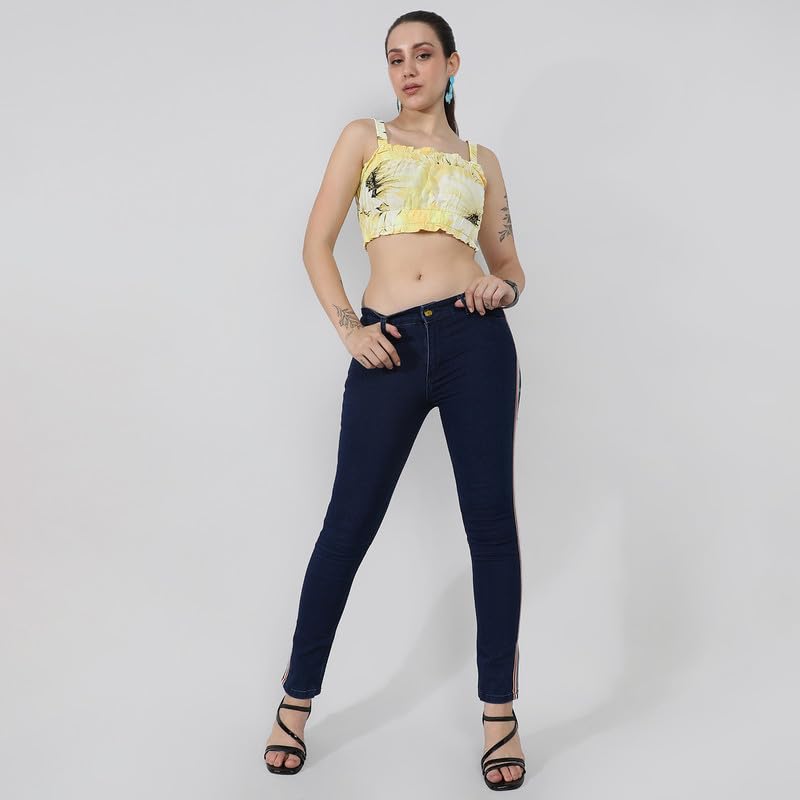 Image of PINACOLADA Women's Side-Striped Denim Jeans for Casual Wear | Light-Wash | Regular Fit | Button Closure | Cotton Denim Jeans Crafted with Comfort Fit for Everyday Wear