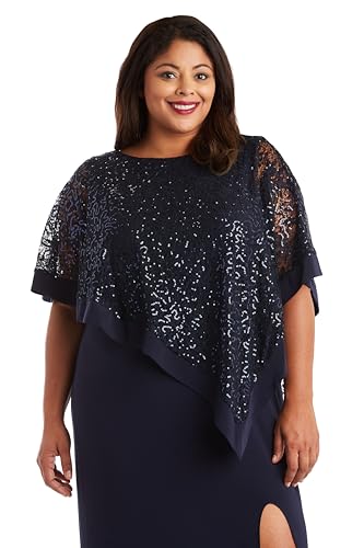 Image of R&M Richards Women's Sequin Lace Poncho Overlay Sheath Dress for Wedding Guest, Cocktail Attire & Evening Occasions