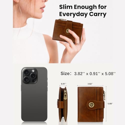 Image of Leather Wallet Women,RFID Blocking Small Wallet for Women Bifold Compact Slim Card Holder Wallet With Zipper Coin Pocket(Deepbrown)