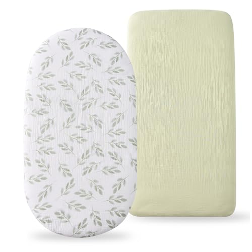 Image of TADO MUSLIN Organic Cotton Muslin Bassinet Sheets, 2 Pack - Soft, Breathable, Universal Fit for Oval, Rectangle & Hourglass Mattresses, Machine Washable, Neutral Colors for Baby Boys & Girls