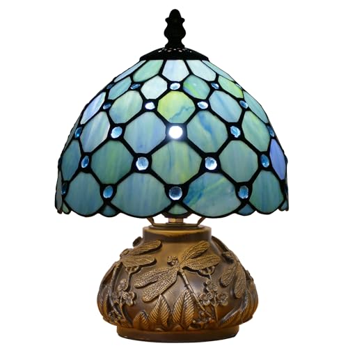 Handmade Tiffany-Style Stained-Glass Mushroom Table Lamp (8in, Sea Blue) — view 8