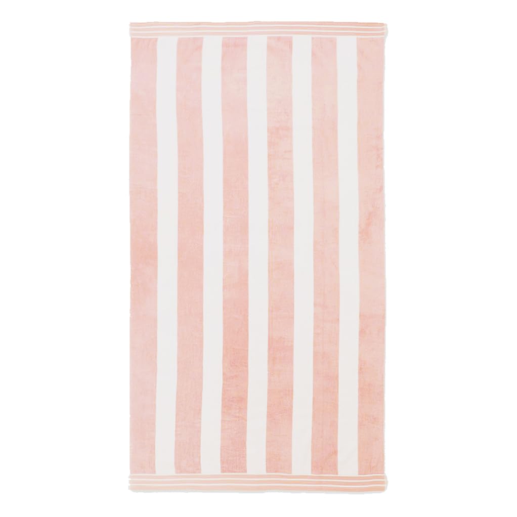 Allure Cabana Striped Large Beach Towel 100% Cotton Pile, Jumbo Size 100cm x 180cm (Blush)
