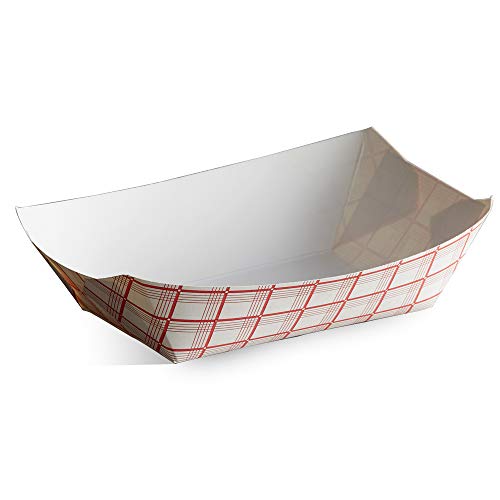 hot dogs 3 lbs - Disposable Paper Food Trays 3Lb-Heavy Duty, Grease Resistant 100 Pack. Red Check Tray Disposable Durable, Ideal for Festival Holds Treats Like Hot Dogs, Fries, Nachos