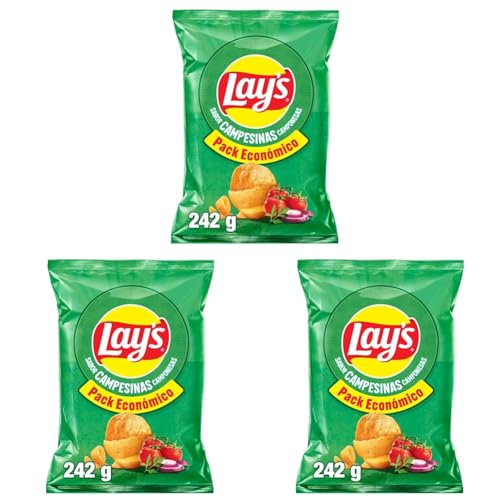 Lay's Campesinas, Patatas Fritas de cultivos sostenibles con sabores vegetales, Producto de Aperitivo, bolsa familiar, 242 g (Paquete de 3)