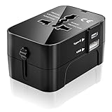 Reiseadapter Weltweitr,Universal Reisestecker mit USB und USB C 2.4A Ladeanschluss,All in One...