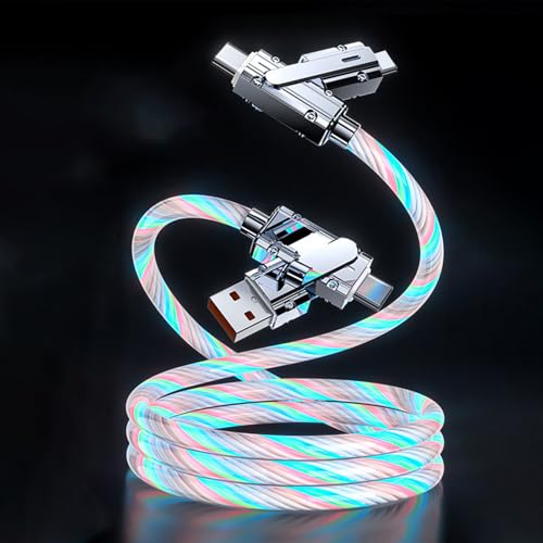 Image of 4IN1 Multi Ports USB Charger Cable USB A /USB Type C to USB Type C PD Fast Charging Cord Light Up LED Current to be a Night Light Compatible with Most of Devices-39 inches Colorful.