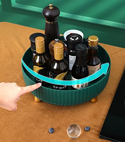 Vintage Roman Stripe Lazy Susan Cabinet Turntable Organizer With 4 Gold Plated Feet, Multipurpose Storage Container For Kitchen, Bathroom, Living Room, 11" (Blue) #TOP2