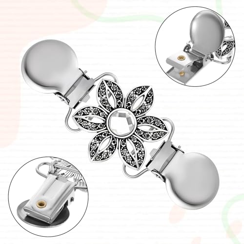 Image of 5Pieces Vintage Sweater Clip to Hold Sweater Together, Cloak Clasp Cardigan Clip Collar Retro Cloak Brooches and Silver Shawl Pins