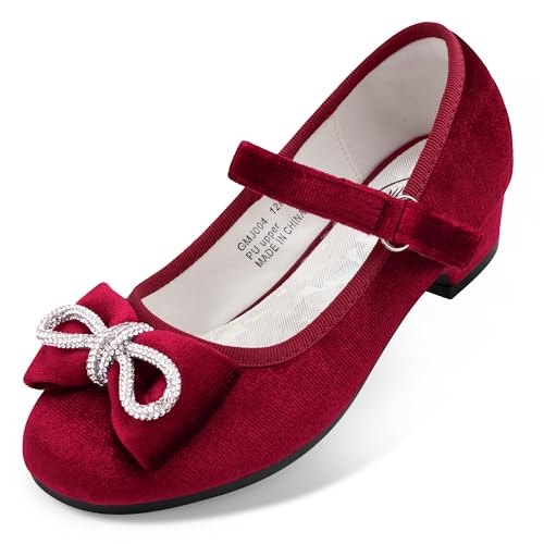 Stelle Girls Dress Shoes Flower Girls Wedding Party Low Heels with Bow for Toddler and Kids(GMJ004-Burgundy,10MT)