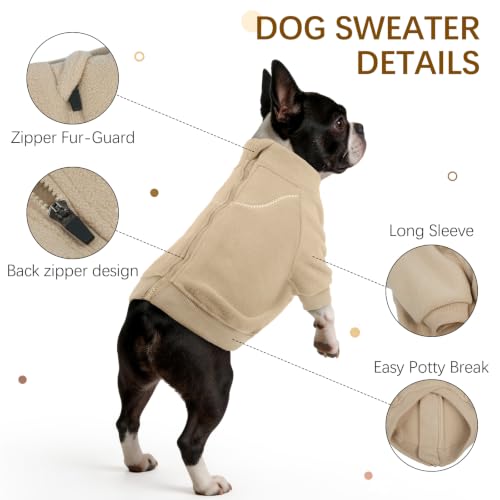 Image of BRKURLEG Dog Sweater, Warm Fleece Dog Winter Coat, Light Coffee, L