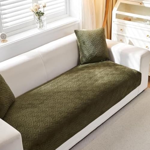 Image of HOMETHREADS Innovative Premium Velvet Sofa Cover Mat with PVC Backing for Non-Slip Comfort | (Olive Vrsh, 5 Seater | 70x230cm)